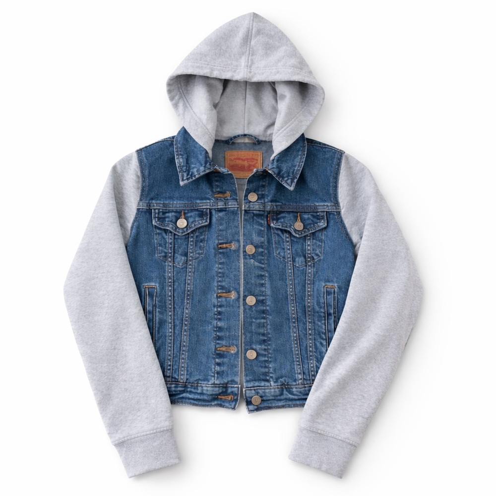 Levi’s Hybrid Denim Hoodie Jacket XS Gray Hooded Trucker Jean Jacket - Picture 3 of 10